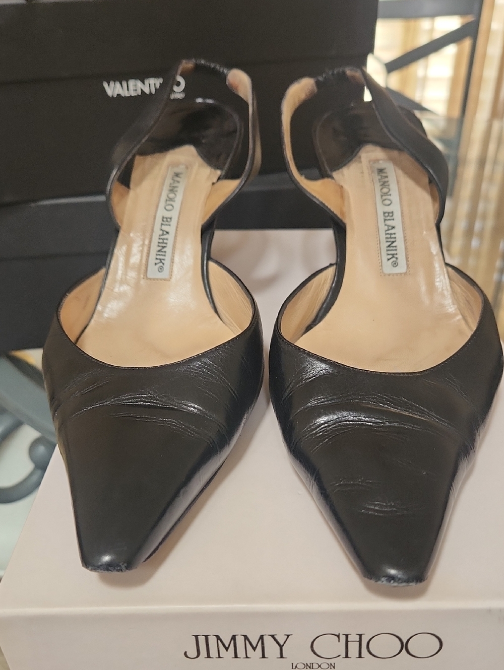 Manolo Blahnik Black Pointed Slingback Pumps 31/4" Heels